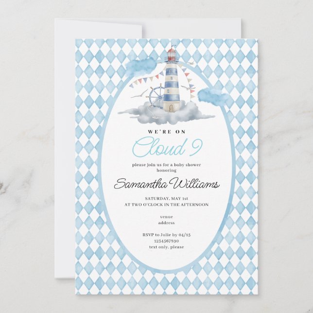 Invitación Cloud 9 Naughthouse Watercolor Baby Shower (Anverso)