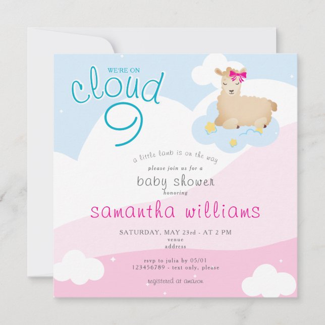 Invitación Cloud 9 Pink Little Lamb Spring Chica Baby Shower (Anverso)