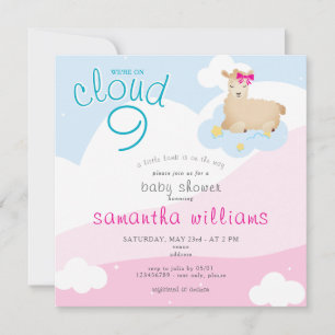 Invitación Cloud 9 Pink Little Lamb Spring Chica Baby Shower