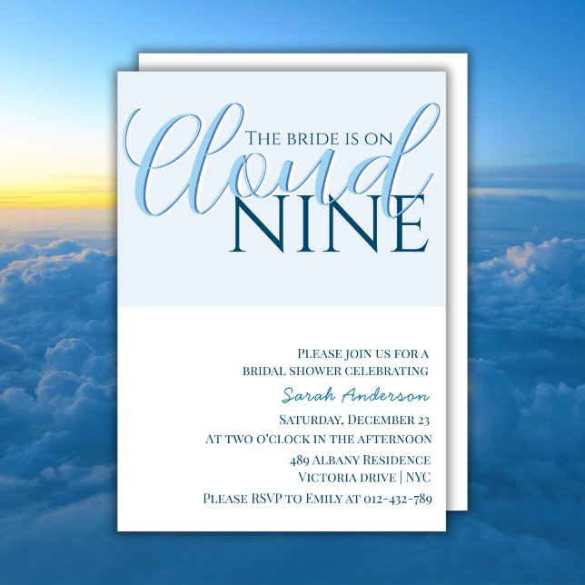 Invitación Cloud 9 Simple Typografía ducha de novia azul (Subido por el creador)