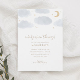 Invitación Cloud and Stars Blue Watercolor Baby Shower