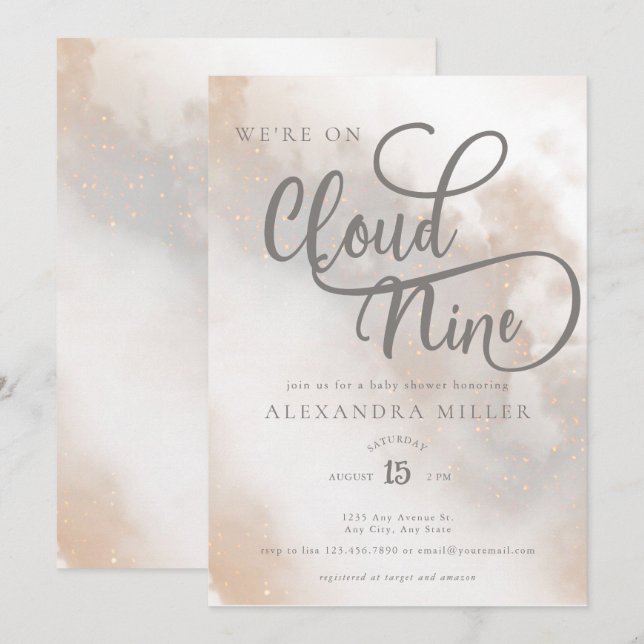 Invitación Cloud Baby Shower | Sexo Neutral (Anverso / Reverso)
