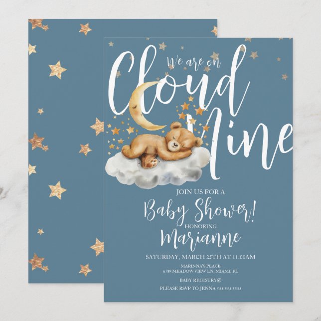 Invitación  Cloud Bear Boy Stars Baby Shower  Invitation (Anverso / Reverso)
