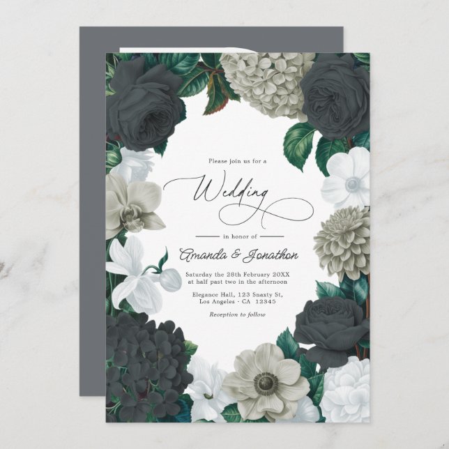 Invitación Cloud Gray, Charcoal Slate & Soft White Wedding (Anverso / Reverso)
