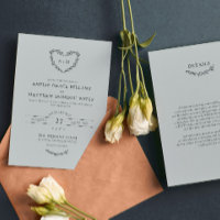 Cloud Gray Heart Wreath 2 in 1 Wedding Invitation