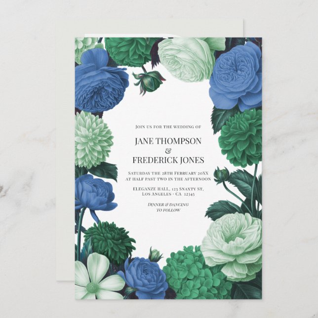 Invitación Cloud Mint, Alpine Blue & Evergreen Mist Wedding (Anverso / Reverso)