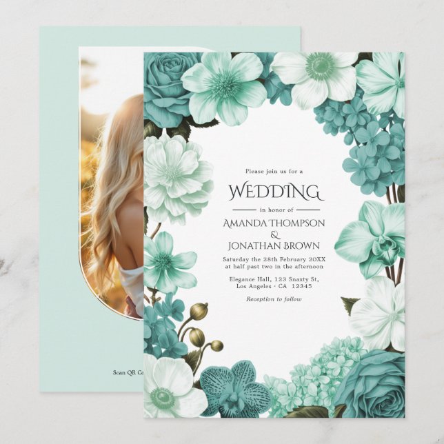 Invitación Cloud Mint, Frosted Teal & Seaglass Ivory Wedding (Anverso / Reverso)