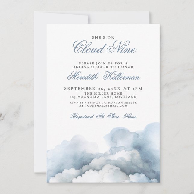 Invitación Cloud Nine 9 Elegant Blue Bridal Shower (Anverso)