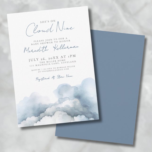 Invitación Cloud Nine 9 Elegante Baby Shower Azul (Cloud Nine 9 Elegant Blue Baby Shower Invitation)