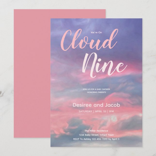 Invitación Cloud Nine Baby Girl Pink Blue Shower Invitations (Anverso / Reverso)