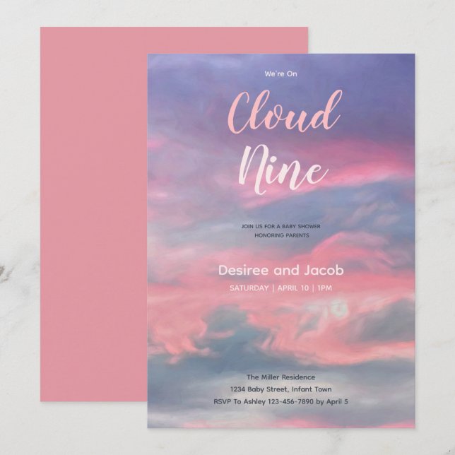 Invitación Cloud Nine Girl Pink Blue Baby Shower Invitations (Anverso / Reverso)