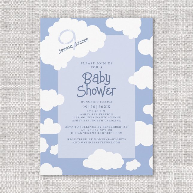 Invitación Cloud Nueve 9 Baby Shower Cute Whimsical Fiesta (Cloud Nine 9 Baby Shower Cute Whimsical Party Invitation)