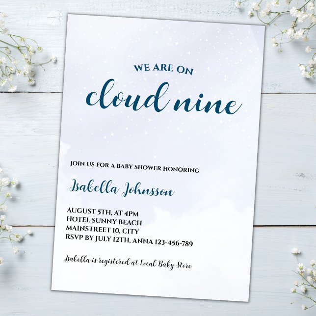 Invitación Cloud Nueve Blue Nubes Boy Baby Shower (cloud nine baby boy shower invitation blue clouds)