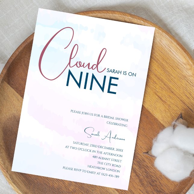 Invitación Cloud Nueve Resumen Ducha de Novias Rosa Azul (Subido por el creador)