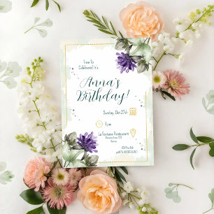 Invitación Clover Blossom Watercolor Florals Cumpleaños