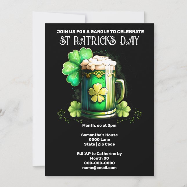 Invitación Clover de shamrock de la cerveza irlandesa del Día (Anverso)