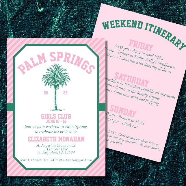 Invitación Club Campestre Palm Tree Bachelorette (The perfect invitation for your bach weekend.  Cocktails and country clubs for you and your girls.)