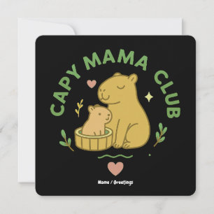 Invitación Club Capy Mama Cute Capybara Mamá y Bebé Retro