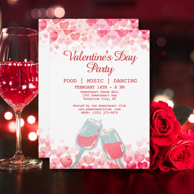 Invitación Club de baile musical de Fiesta de comida rosa de  (Pink Valentine's Party Food Music Dancing Club Invitation)