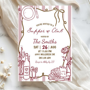 Invitación Club de Cena Garabateado Beige a Mano