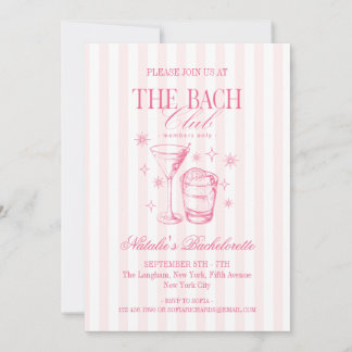 Invitación Club de cócteles Vintage Bachelorette Party Pink