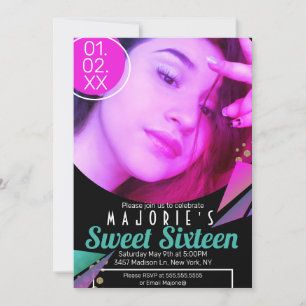 Invitación Club de estilo neon para foto de fiesta de dulces 