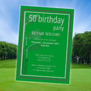 Invitación Club de Golf Moderno Gris Verde Formal 50 cumpleañ