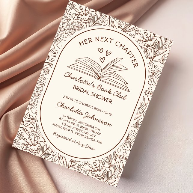 Invitación Club de Libro Capítulo Siguiente de la Novia Fiest (Next Chapter Book Club Brown Bridal Shower Invitation)