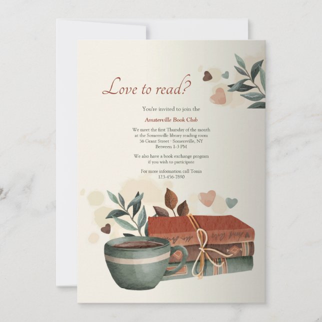 Invitación Club de libros de amor para leer (Anverso)