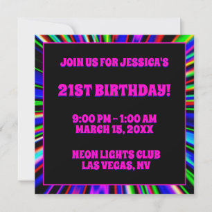 Invitación Club de Luces Neón Rosa Caliente Cumpleaños 21