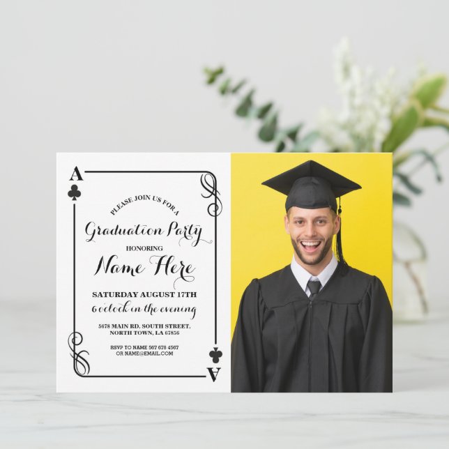 Invitación Clubes de juego de cartas Vegas Graduación Party P (Anverso de pie)