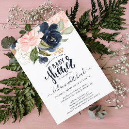 Invitación Clúster floral de la Marina Rosa de Baby Shower