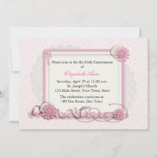 Invitación Clúster floral rosa y crema religioso