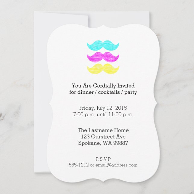 Invitación CMY Mustaches (estilo letterpress) (Anverso)