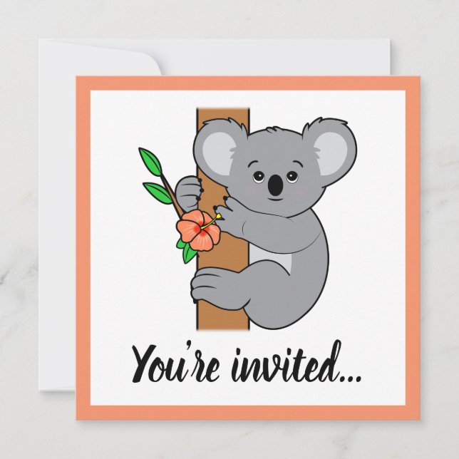 Invitación Coadorable Koala Feliz Cumpleaños (Anverso)