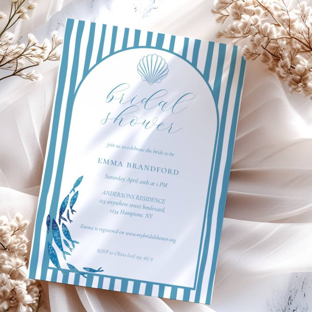 Invitación Coastal Arch Blue White Bridal Shower  (Subido por el creador)