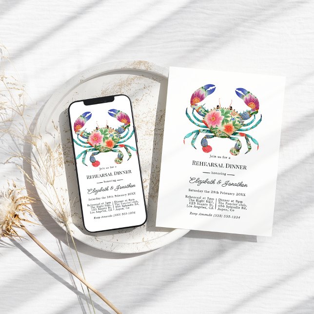 Invitación Coastal Beach Floral Nautical Rehearsal Dinner (Coastal Beach Floral Nautical Rehearsal Dinner Invitation)