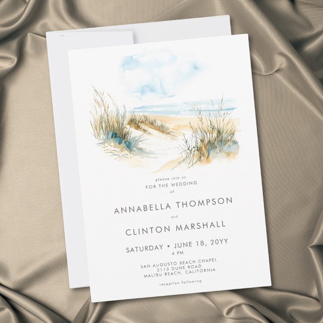 Invitación Coastal Beach Modern Watercolor Wedding (Coastal On the Beach Modern Watercolor Wedding Invitation)