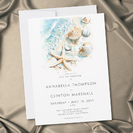 Invitación Coastal Beach Shell Modern Watercolor Wedding
