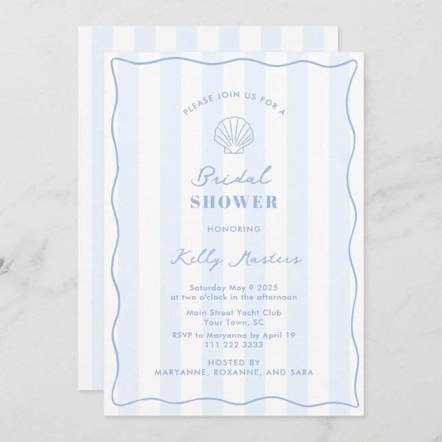 Invitación Coastal Blue And White Bridal Shower (Anverso / Reverso)