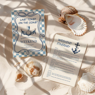 Invitación Coastal Blue Gingham Nautical Champag Bachelorette