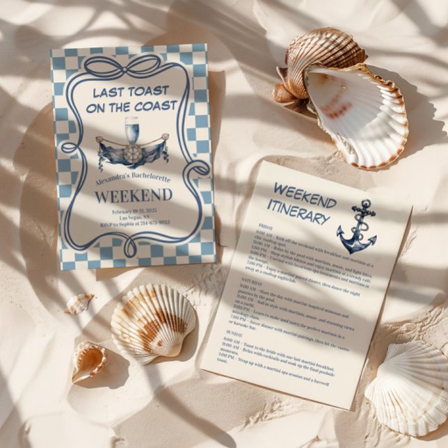 Invitación Coastal Blue Gingham Nautical Champag Bachelorette (Subido por el creador)