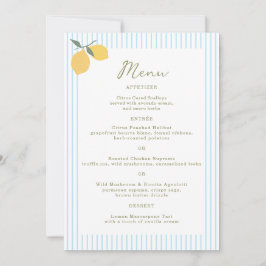 Invitación Coastal Blue Lemon Amalfi Wedding Menu Card