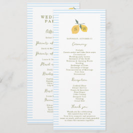 Invitación Coastal Blue Lemon Amalfi Wedding Program Card