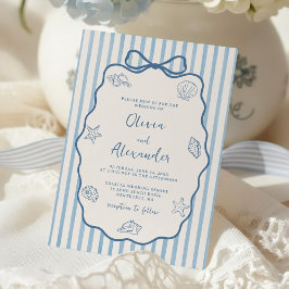 Invitación Coastal Blue Stripe Whimsical Hand Drawn Wedding