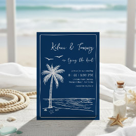 Invitación Coastal Blues Palm Tree Beach Wedding