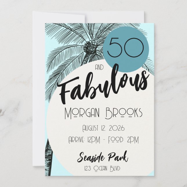 Invitación Coastal Chic 50 and Fabulous Birthday Aqua (Anverso)