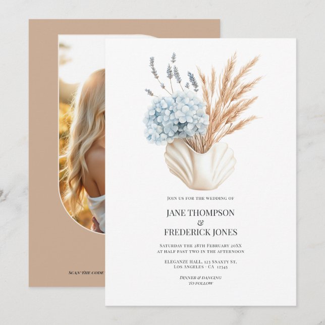 Invitación Coastal Chic Otoño - Código QR de Foto de Boda de  (Anverso / Reverso)