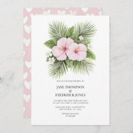 Invitación Coastal Chic Tropical Floral Wedding Photo QR Code