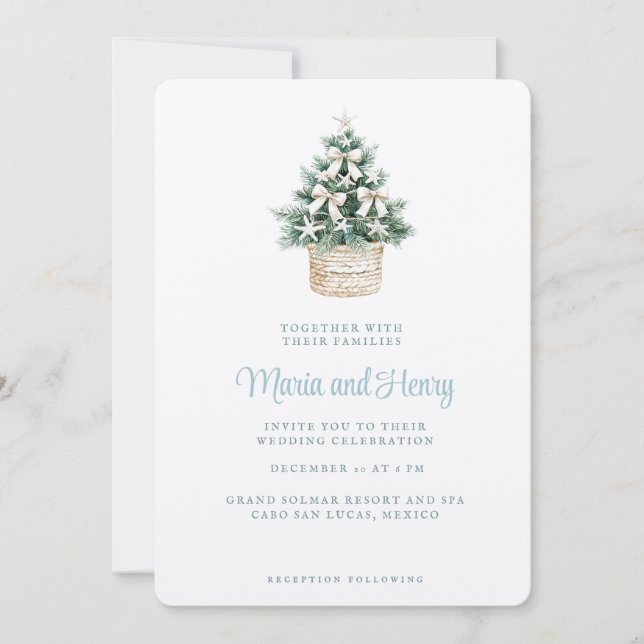 Invitación Coastal Christmas Tree | Beach Wedding (Anverso)